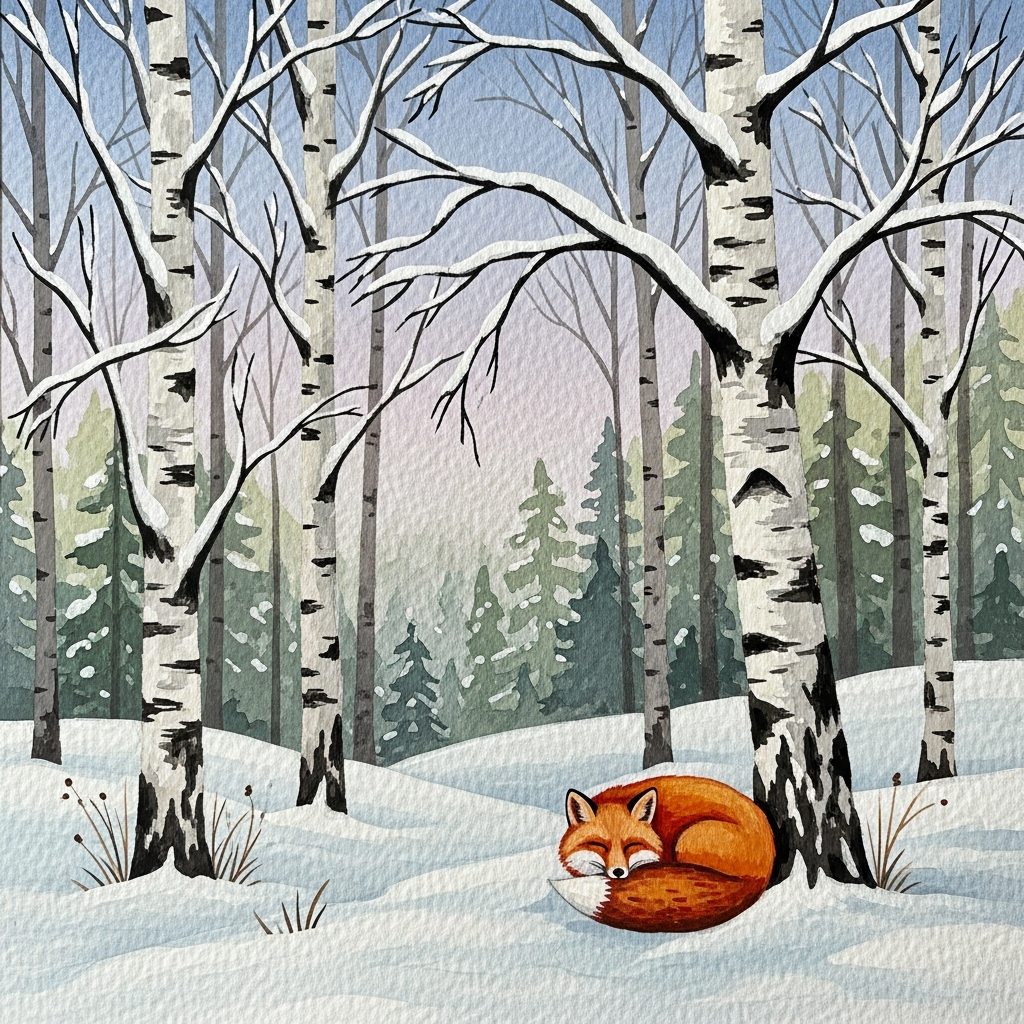 Зимний лес — работа ученика