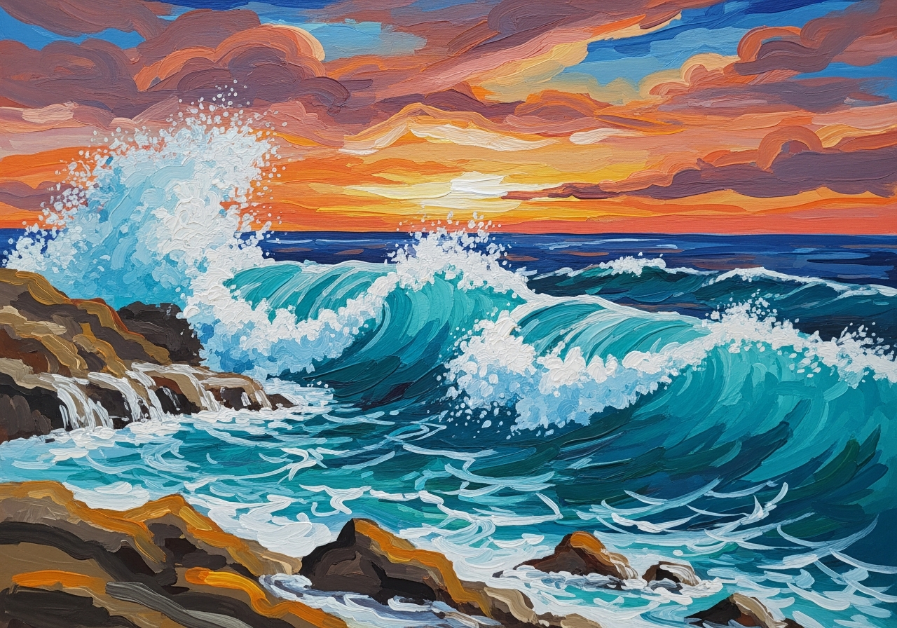 Морской пейзаж — работа ученика