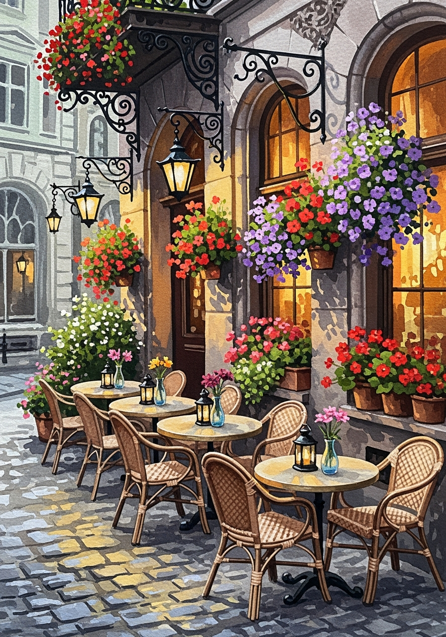 Уличное кафе — работа ученика