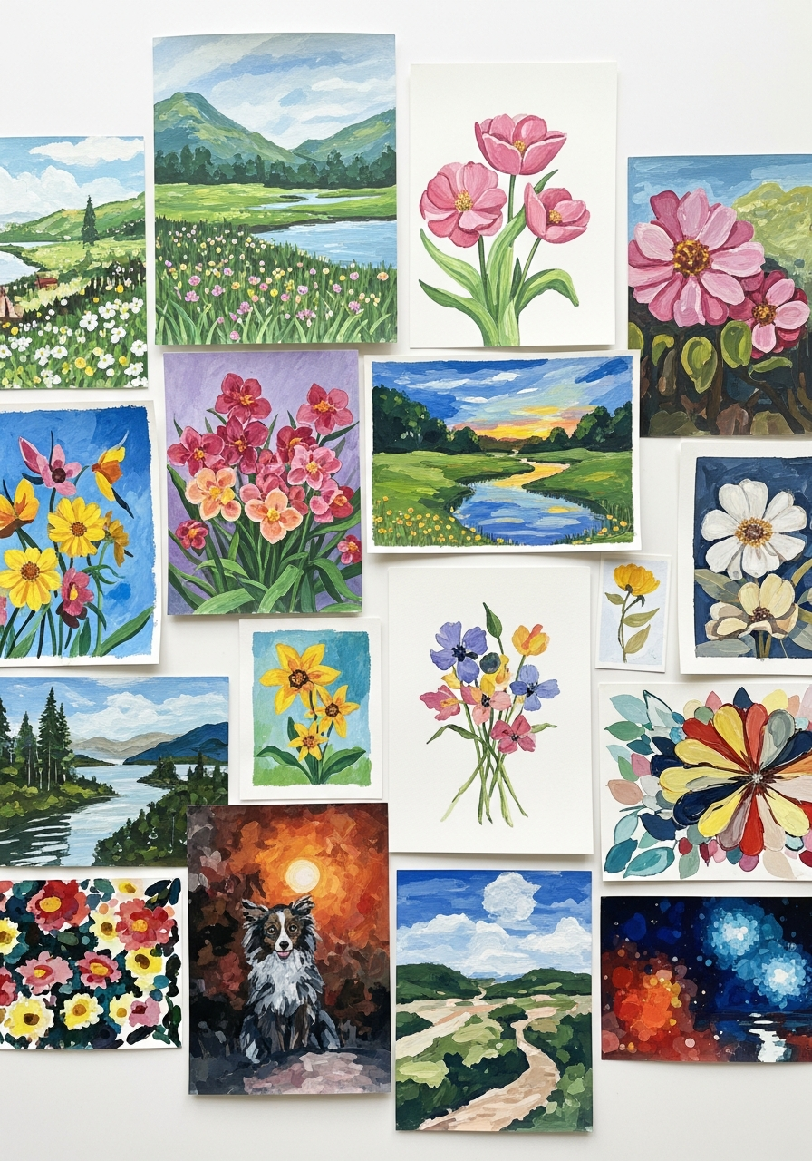 Работы учеников гуашью