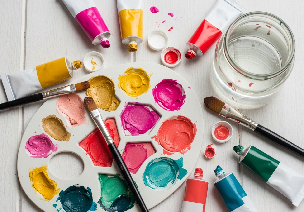 Краски и кисти для онлайн-урока