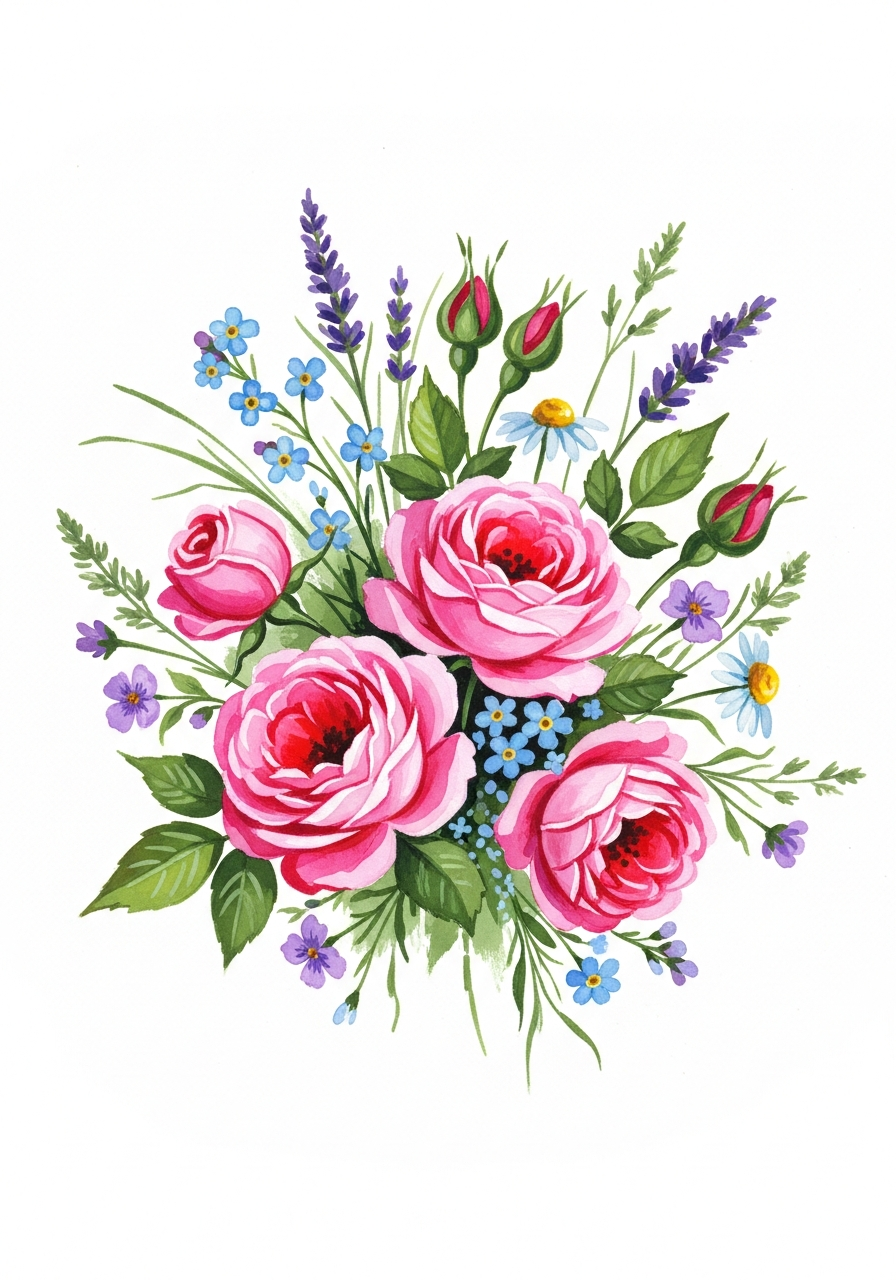 Цветочная живопись гуашью