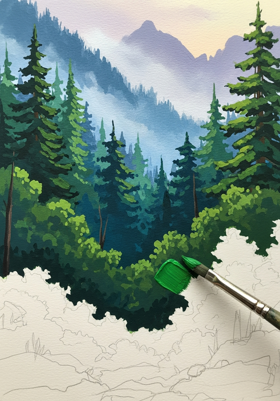 Пейзажи гуашью